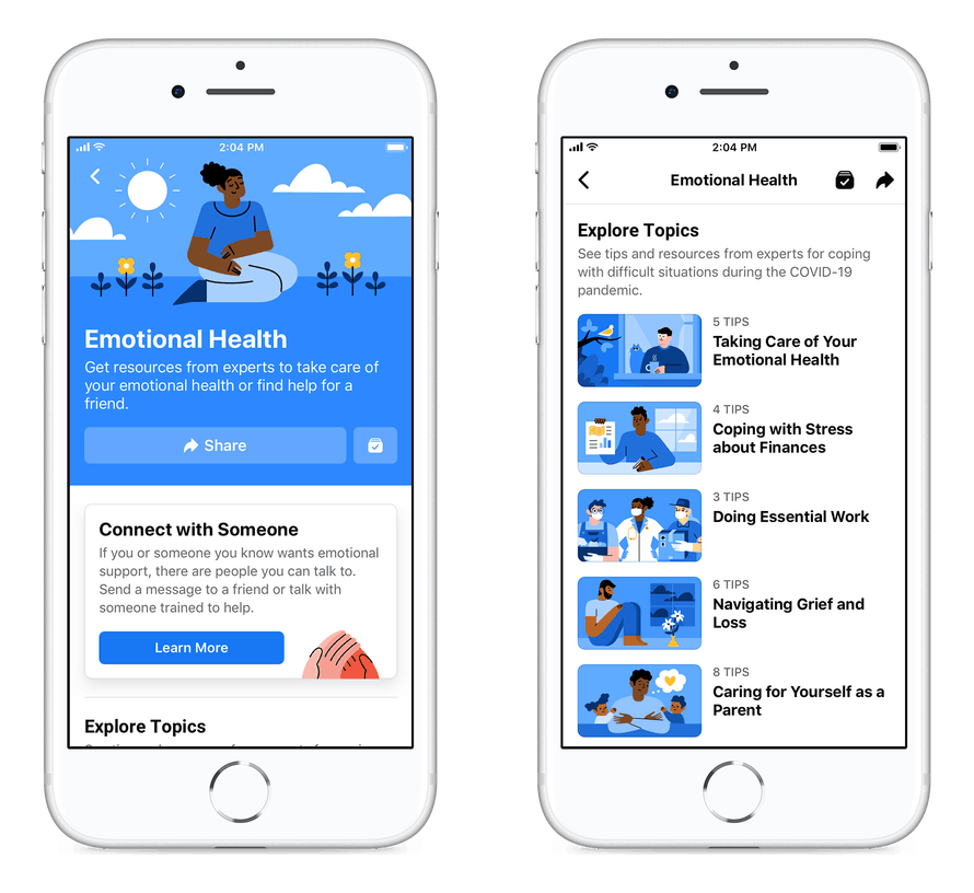 Imagem de um smartphone exibindo uma app de saúde emocional com tópicos de bem-estar mental e suporte online, reforçando estratégias digitais para saúde mental.