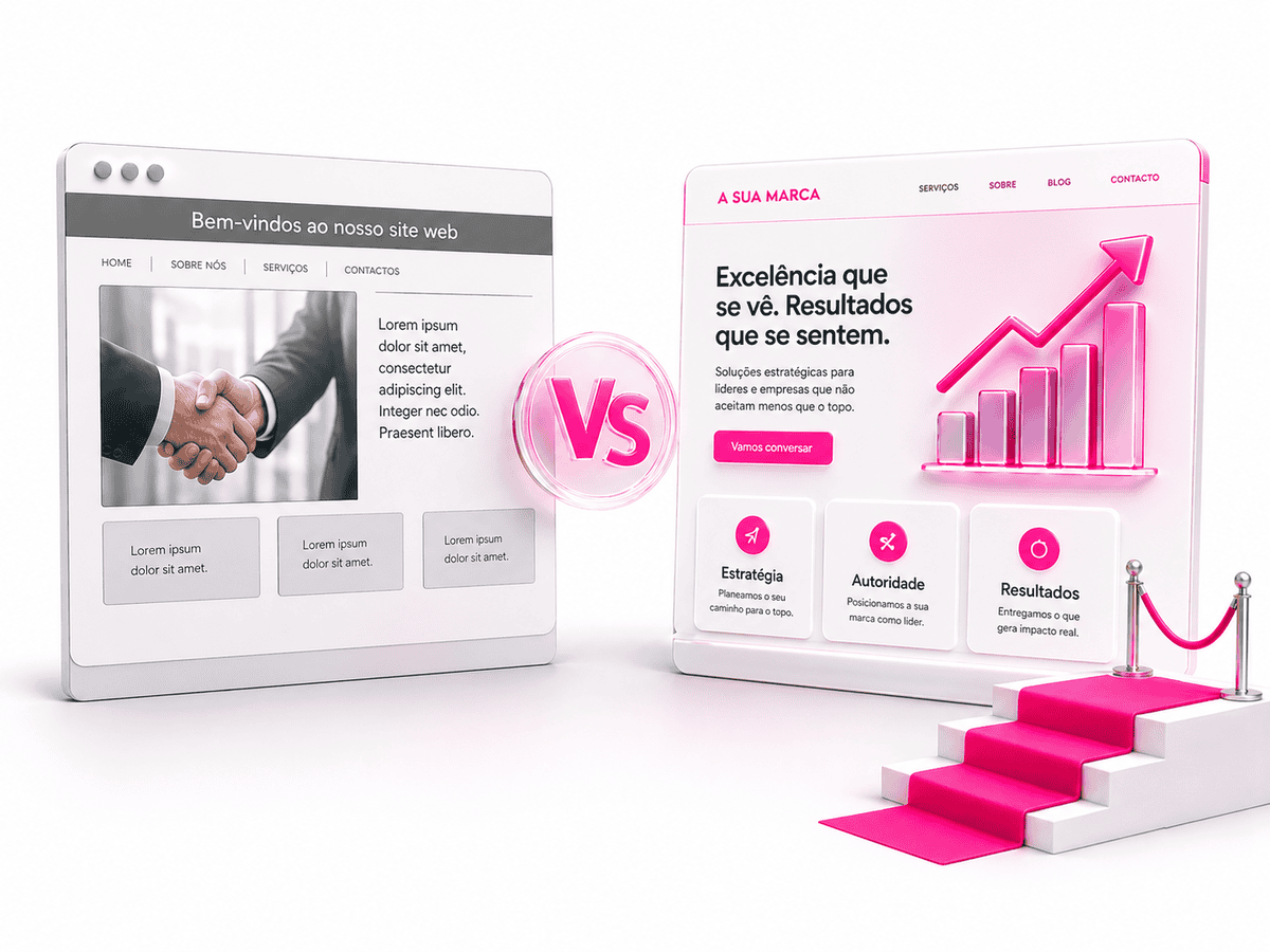 Imagem de comparação entre dois websites de negócios, destacando estratégias digitais, branding e crescimento empresarial.